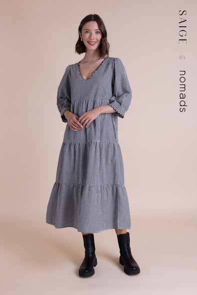 Cotton Tiered midi Dress Black