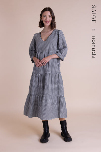 Cotton Tiered midi Dress Black