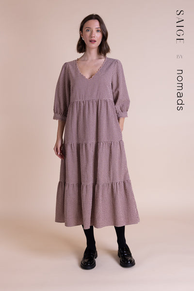 Cotton Tiered midi Dress Burgundy