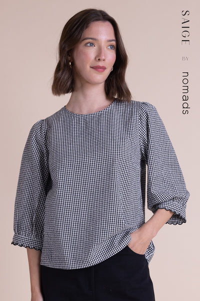 Cotton Puff Sleeve Top Black