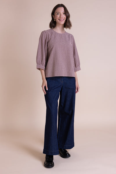 Cotton Puff Sleeve Top Burgundy