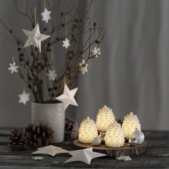 Set of 4 Pine Cones Real Wax Light-Up Decorations with Soft Internal Glow