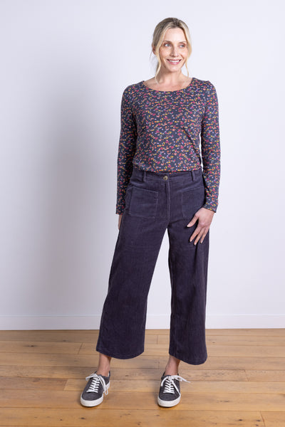 Cotton Chunky Cord Cropped Trouser Plum