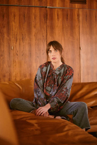 Pagoda Pewter Pussy Bow Blouse S/M