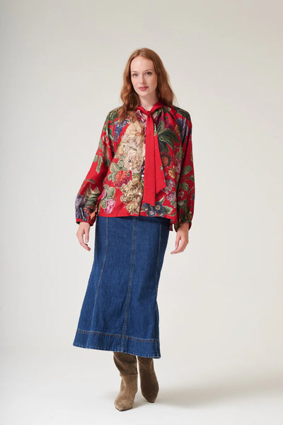 Primula Berry Pussy Bow Blouse S/M