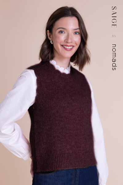 Recycled Scallop Edge Knitted Vest Burgundy