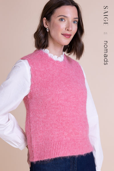 Recycled Scallop Edge Knitted Vest Pink