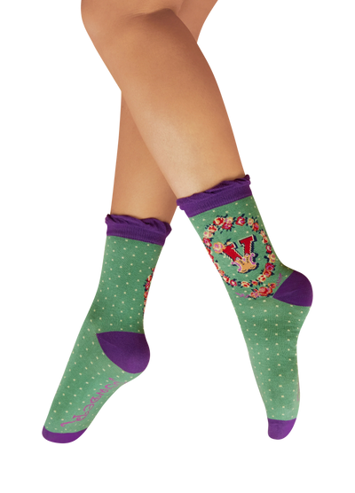 Powder Socks Letter V