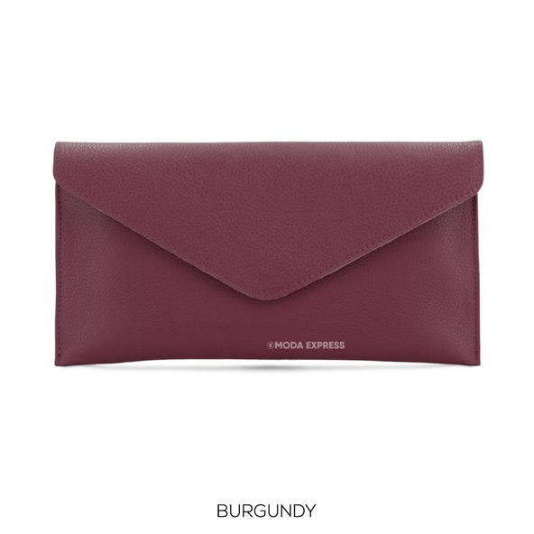 Leather Envelope Clutch  Bag - Burgundy