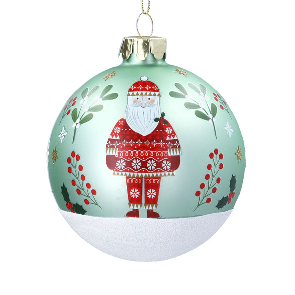 Glass Ball, 8cm - Light Green/Alpine Santa