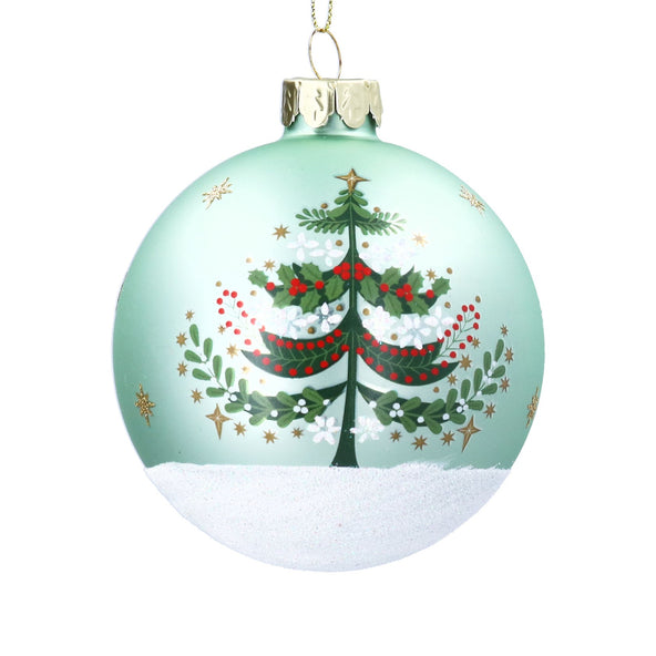 Glass Bauble 8cm - Light Green Alpine Tree