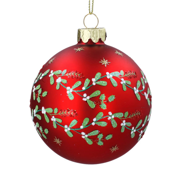 Glass Ball, 8cm - Red/Mistletoe Garland