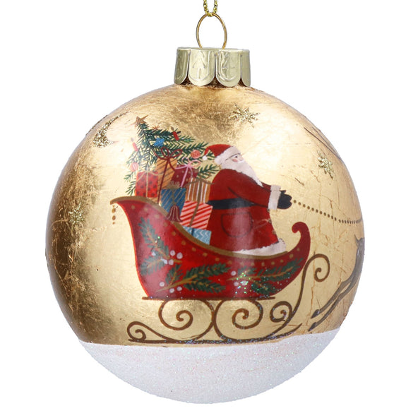 Glass Bauble 8cm - Gold Foil Nostalgia Sleigh