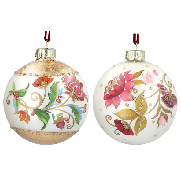 Glass Ball, 8cm - Matt Off White/Gold Leaf