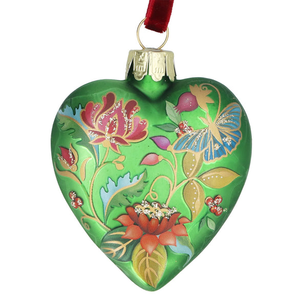 Glass Hanging Dec 6cm - Matt Apple Green Floribunda Heart
