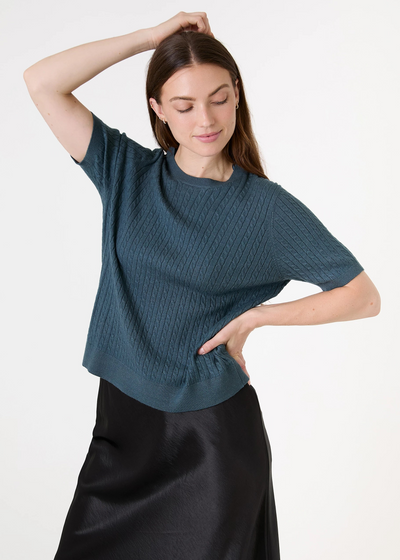 Cashmere Like Cable Short Sleeve Jumper Sea Blue