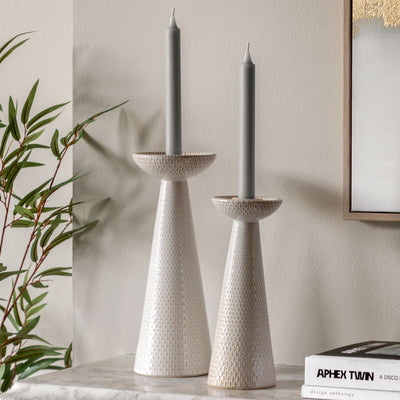 Portsea Ceramic Candle Holders White Set of 2