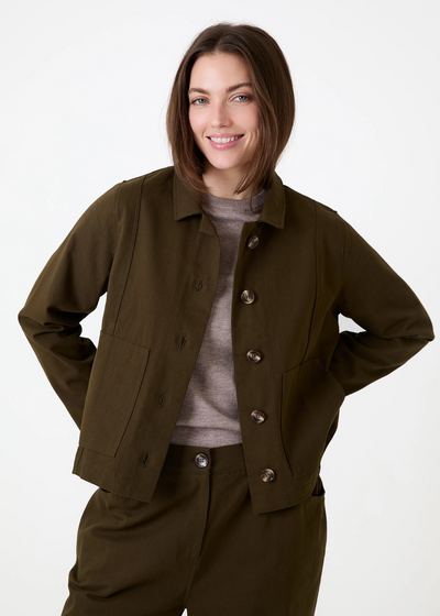 Boxy Cotton Twill Jacket Khaki