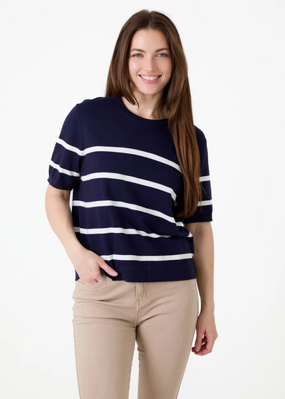 Stripe Crew Neck Short Sleeve Jumper Navy