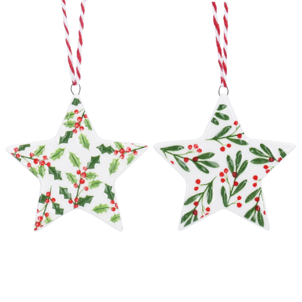 Ceramic Hanging Dec 6cm - Star w Holly/Berry,