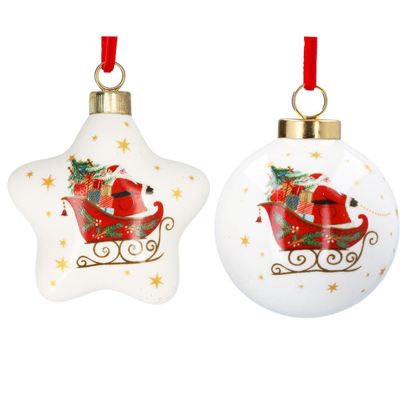 Ceramic Hanging Dec 7cm - Nostalgia Sleigh Star/Ball