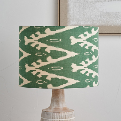 Racing Green Ikat Patterned Cylinder Lampshade 45cm