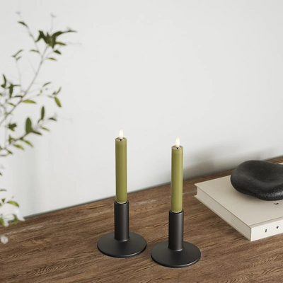 LED Dinner candle 2 pcs, Ø 2 x 15 cm Olive Green