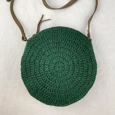 Crochet Circle Cross Body Handbag: Forest Green