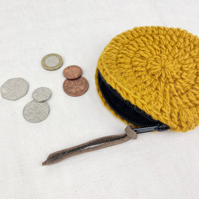 RICA Crochet Wool Circular Coin Purse: Mustard Yellow