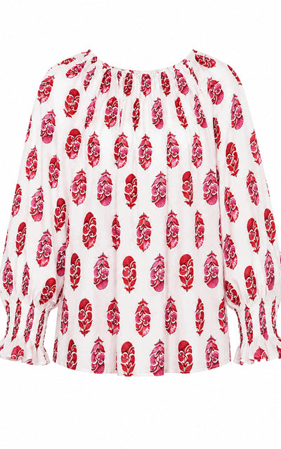 Grasse Cotton Blouse Printed Pattern White/Red