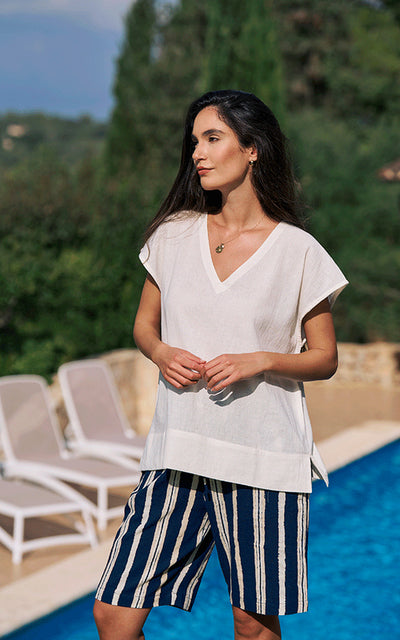 Lille V-Neck Linen Top Vanilla
