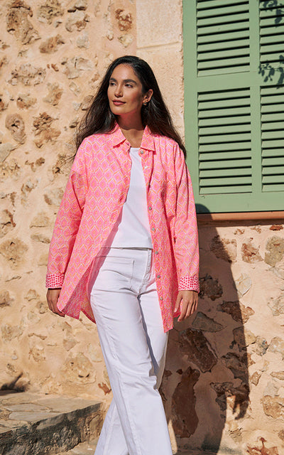 Montpellier Cotton Shirt Printed Neon Pink and Orange