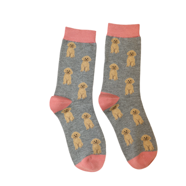 Grey Cute Cockapoo Print Bamboo Socks