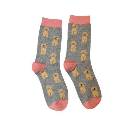Grey Cute Cockapoo Print Bamboo Socks