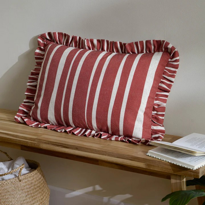 CARMON STRIPE CUSHION RED/LINEN 40cm x 60cm