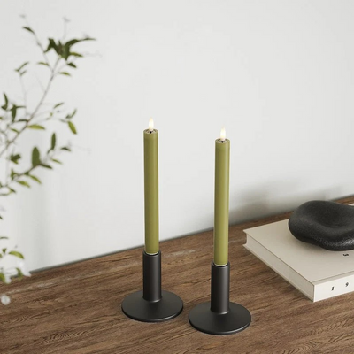 LED Dinner candle 2 pcs, Ø 2 x 24 cm Olive Green