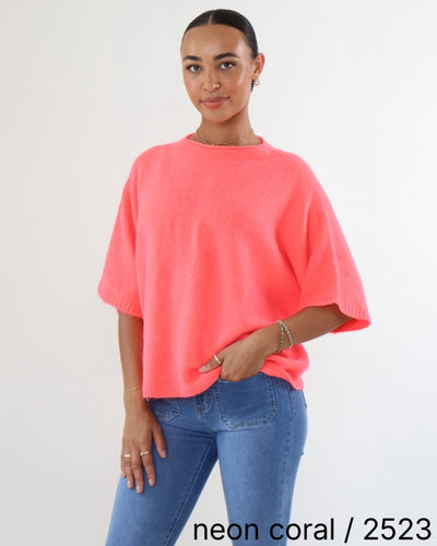 Baby Alpaca Drop Shoulder Jumper Neon Coral