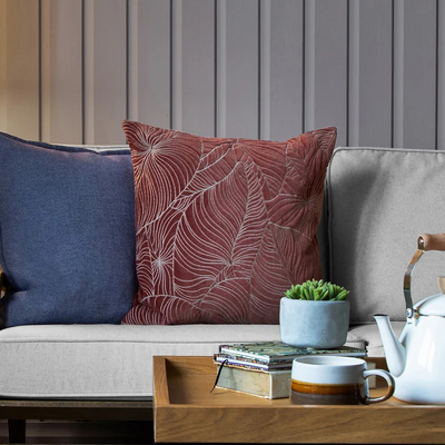 Taro Embroidered Cushion Persimmon