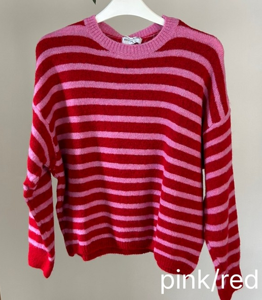 Striped Baby Alpaca Long Sleeve Jumper Pink/Red