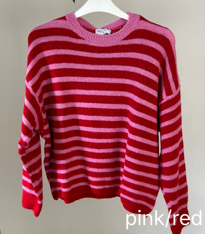 Striped Baby Alpaca Long Sleeve Jumper Pink/Red