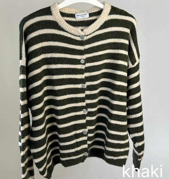 Striped Baby Alpaca Cardigan Khaki