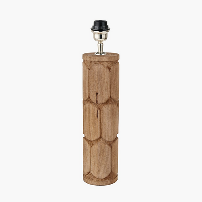 Embossed Natural Wood Tall Table Lamp Base with  35cm Cinnamon Ikat Patterned Cylinder Lampshade