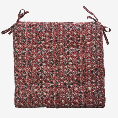 Printed cotton Seat pad Burgundy Floral