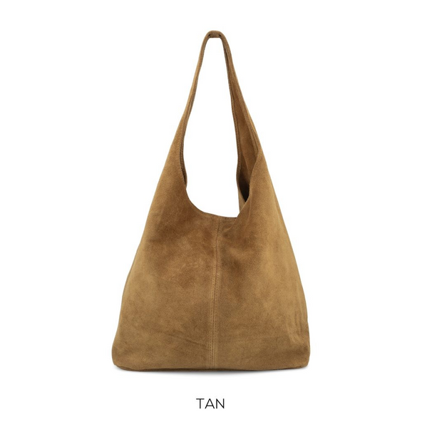 Suede Leather Slouchy Hobo Tan