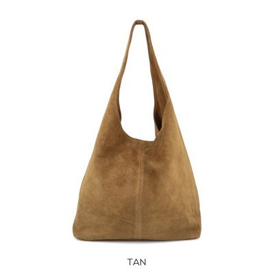 Suede Leather Slouchy Hobo Tan