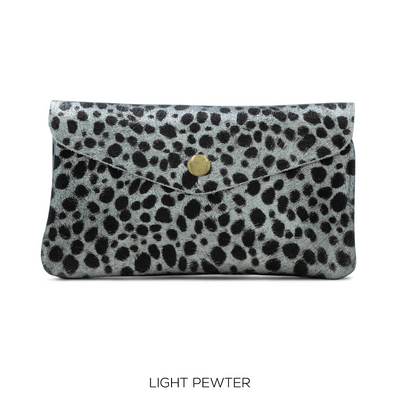 Large Leather Button Purse Animal Print Pewter