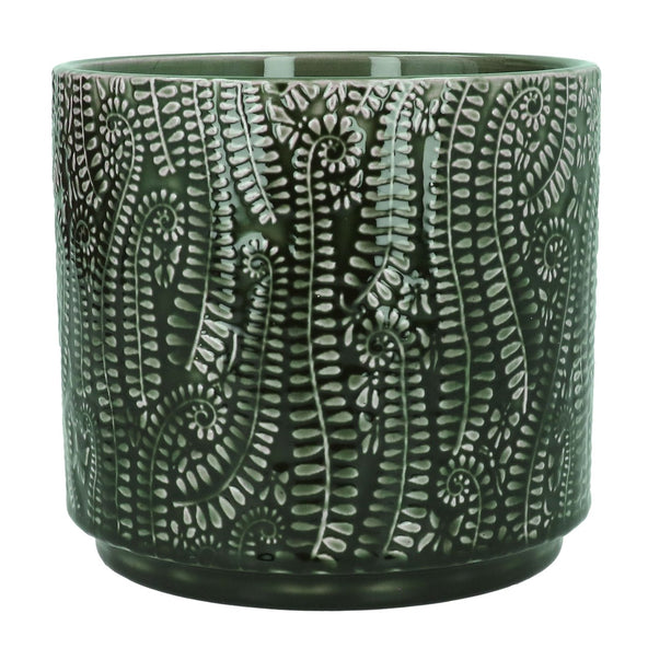Stoneware Pot Cover 15cm - Dark Green Fern