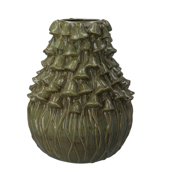 Stoneware Dec Vase 36cm - Green Mushroom