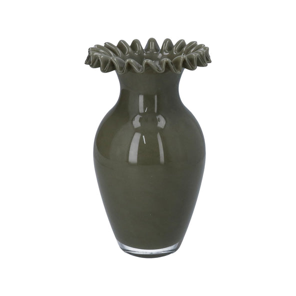Khaki Milk Frill Glass Vase 30cm