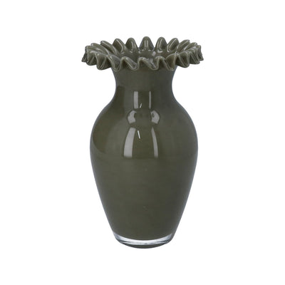 Khaki Milk Frill Glass Vase 30cm